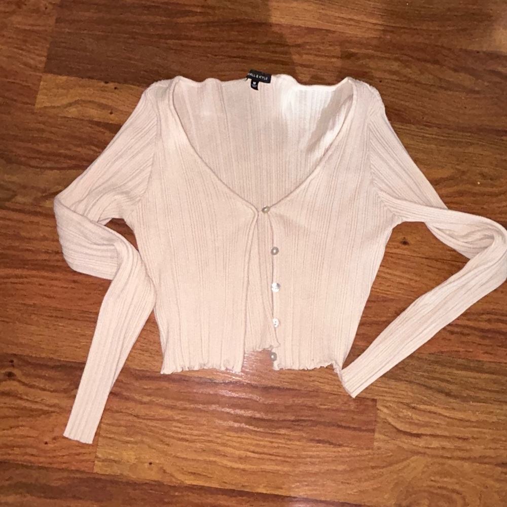 Cream Ribbed Button-Up Cardigan